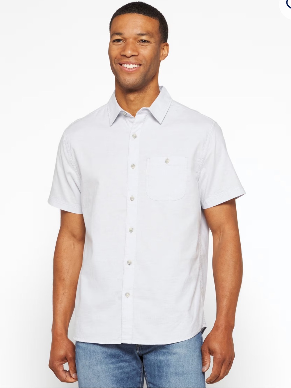 NWT Even Tide Recycled Cotton Short Sleeve Button Down Shirt
